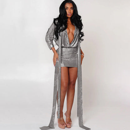 Thread low cut hip hugging skirt set