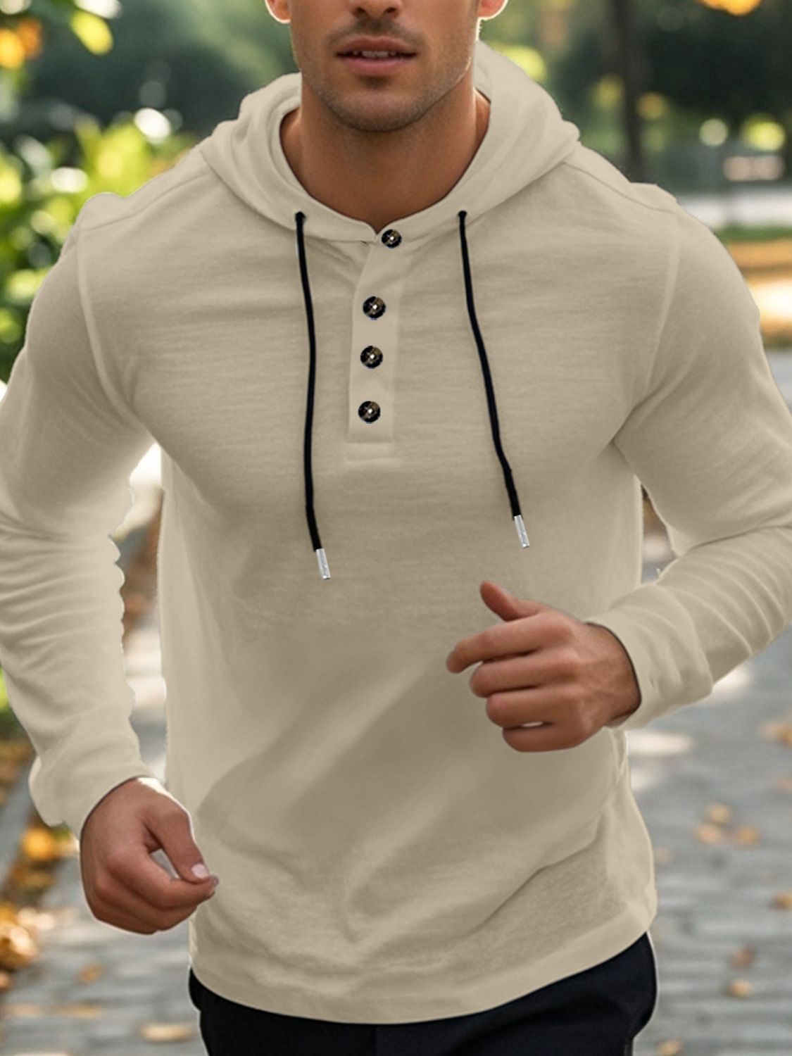 Men's Full Size Button Detail Hoodie