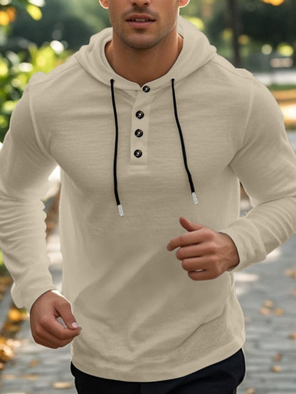 Men's Full Size Button Detail Hoodie