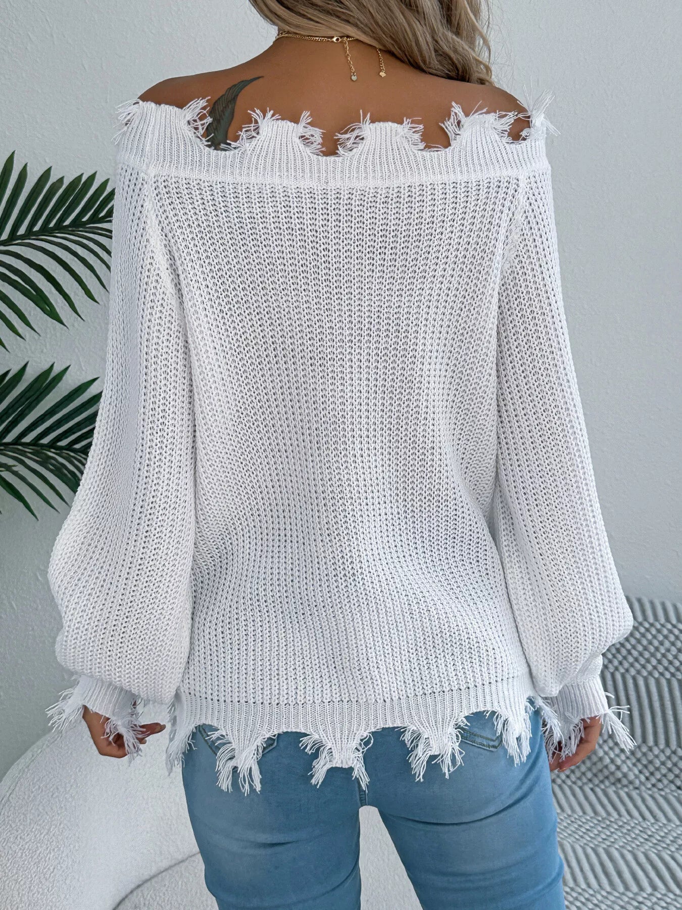 Distressed Off-Shoulder Sweater