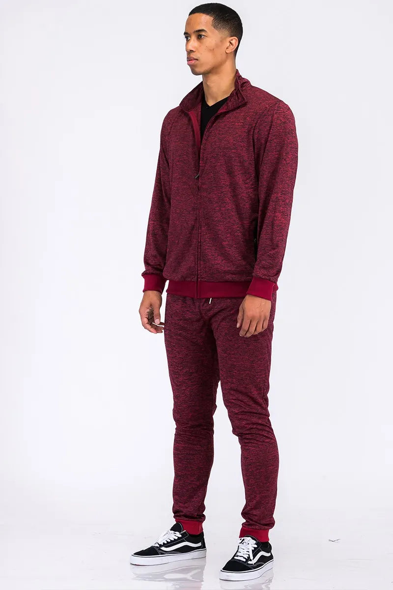 Full Size Marbled Track Jacket and Pants Set