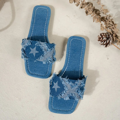 Open Toe Flats Denim Sandals