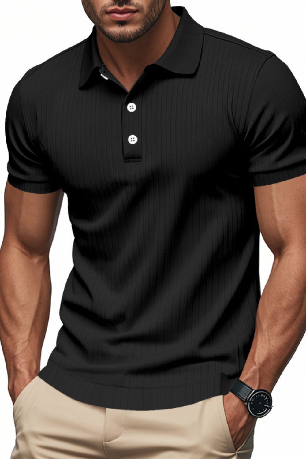 Men's Full Size Ribbed Polo Shirt