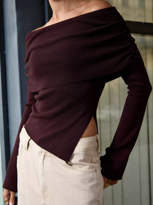 Asymmetrical Off-Shoulder Knit Top