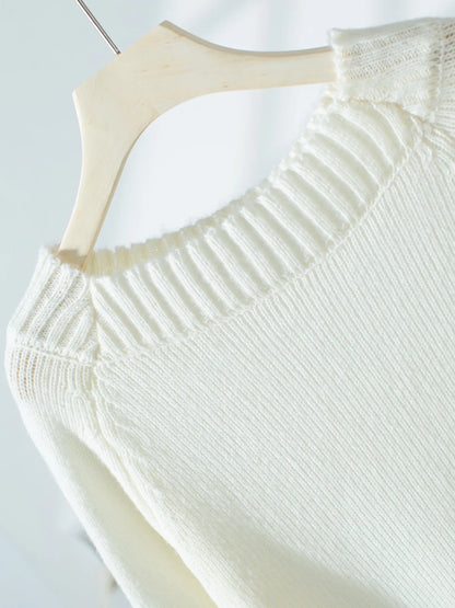 Ribbed Knit Boat Neck Sweater