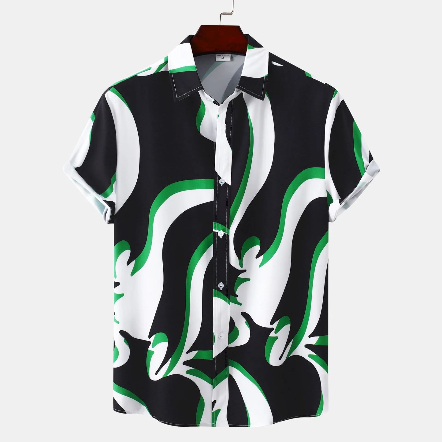 Plus Size Abstract Wave Button-Up Shirt