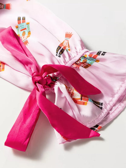 Nutcracker Print Contrast Trim Pajama Set