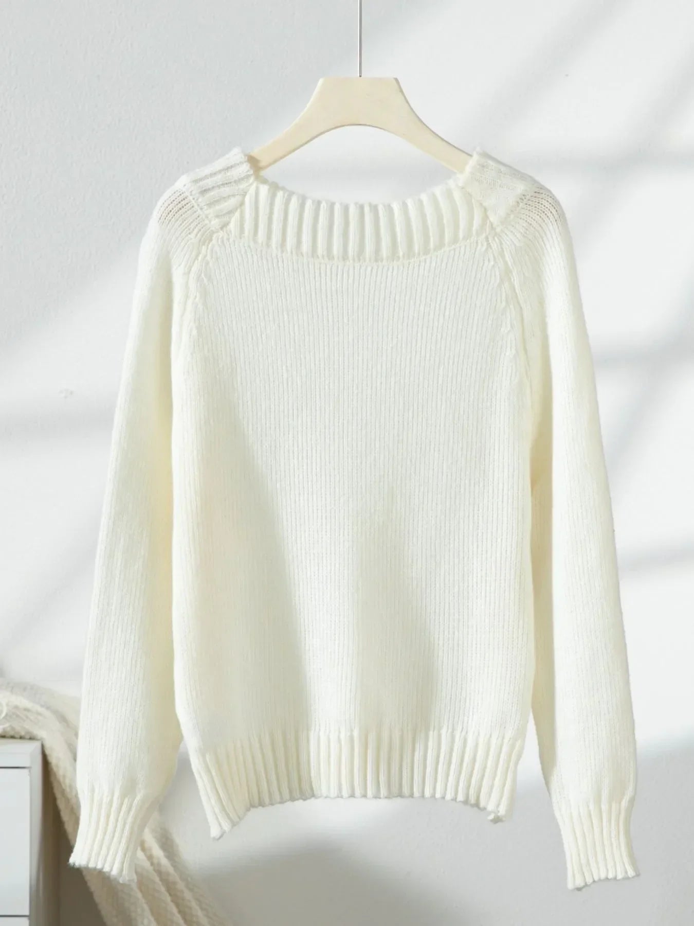 Ribbed Knit Boat Neck Sweater