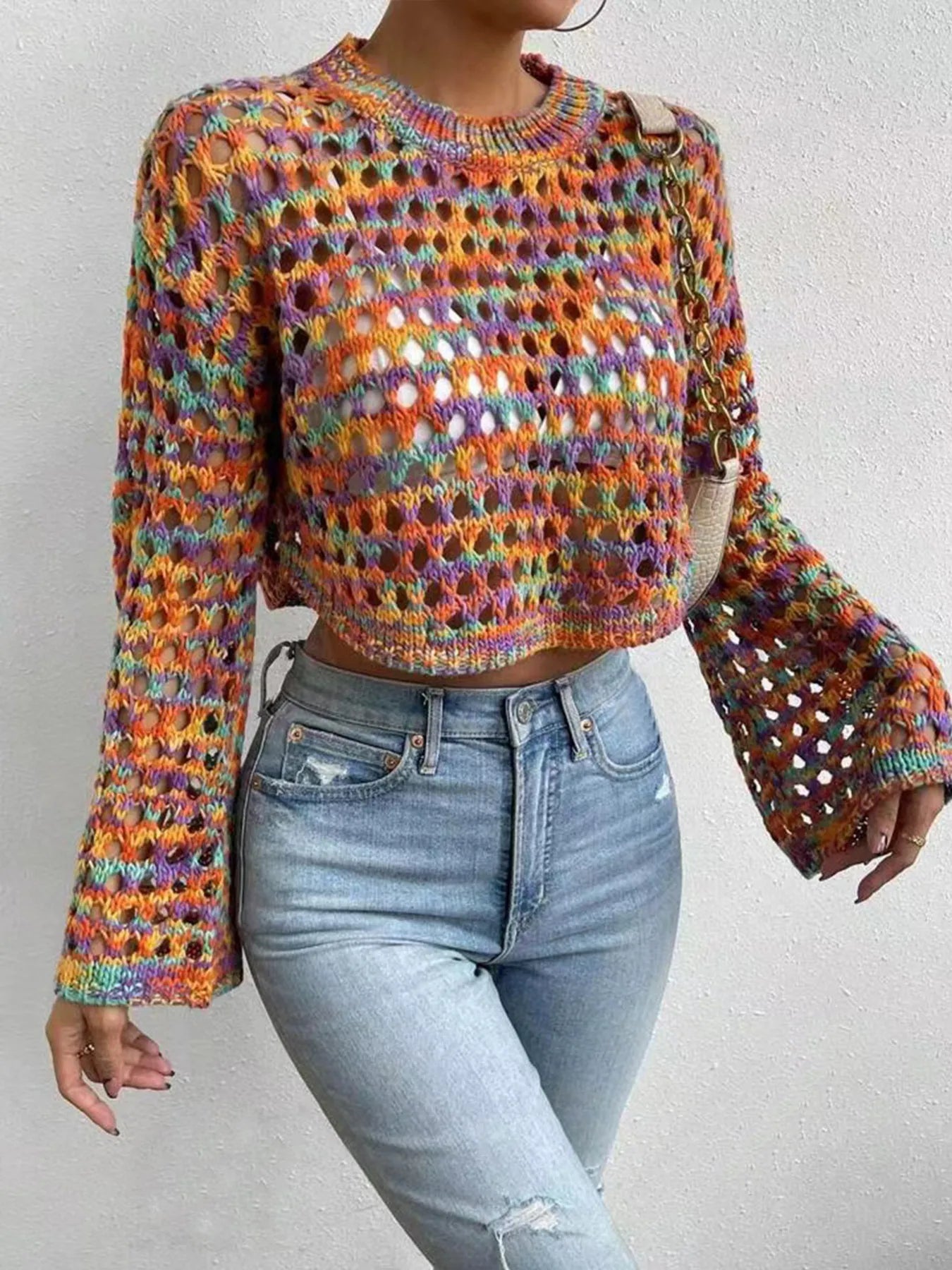 Rainbow Crochet Cropped Sweater