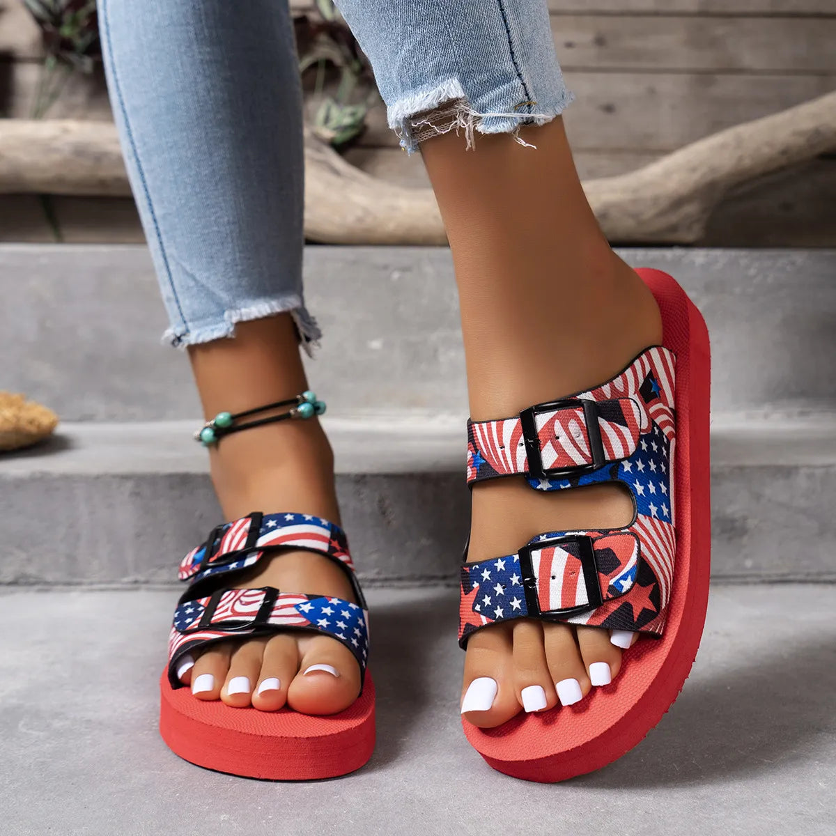 Patriotic Double Strap Sandals