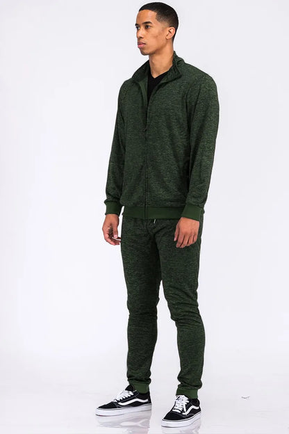 Full Size Marbled Track Jacket and Pants Set