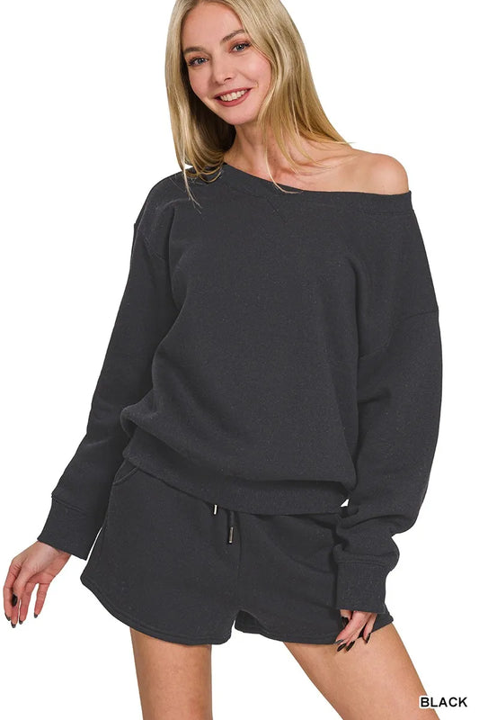 Boat Neck Sweatshirt and Shorts Set