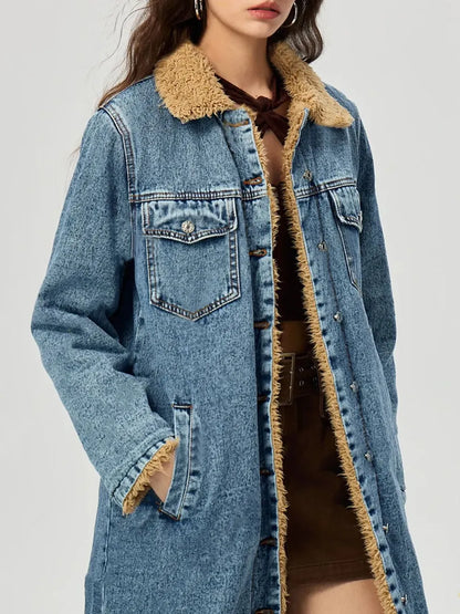 Pocketed Denim Jacket with Fur Lining