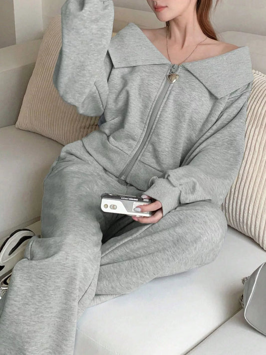 Zip Up Long Sleeve Top and Pants Set