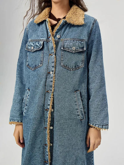 Pocketed Denim Jacket with Fur Lining