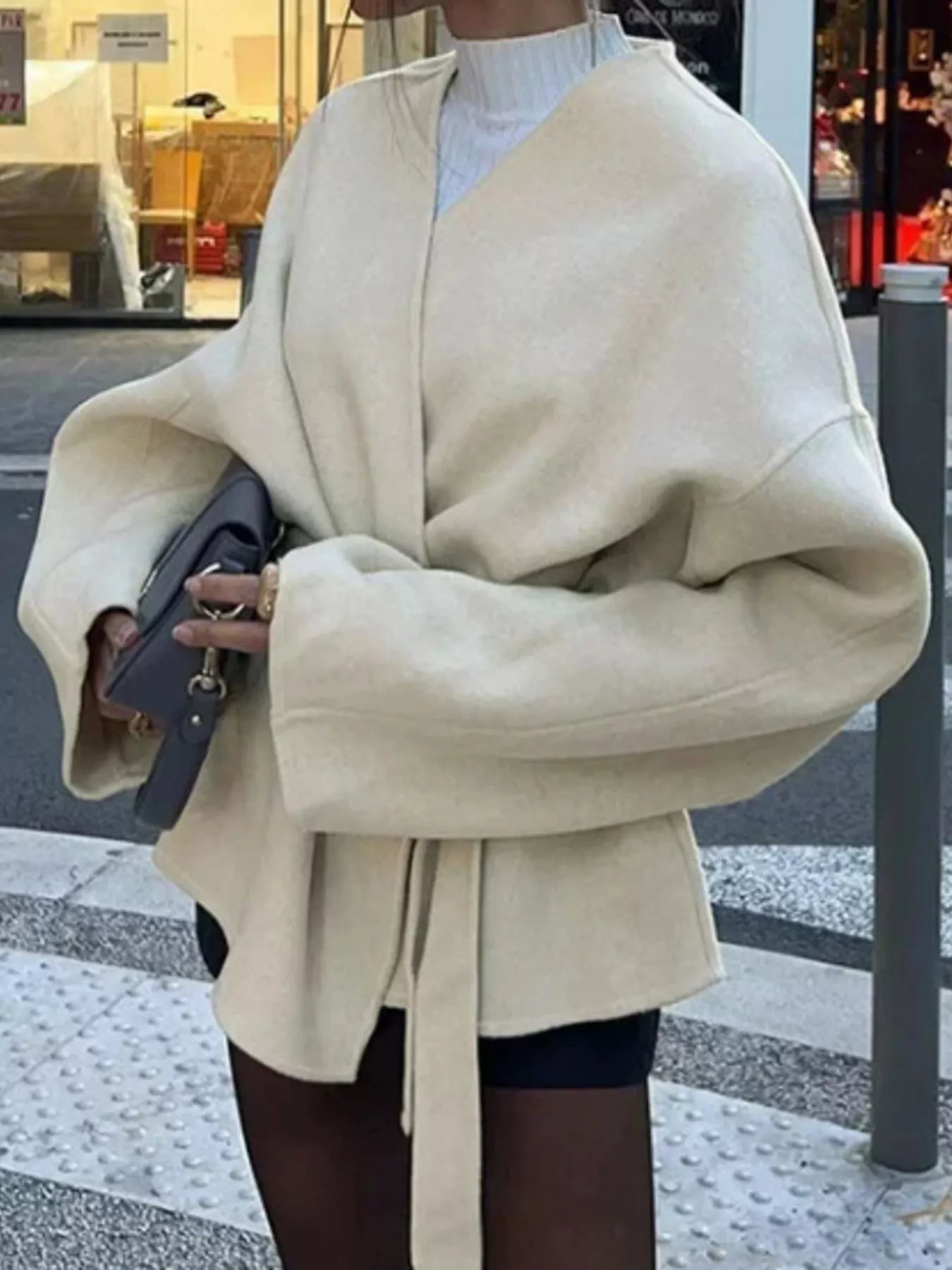 Surplice Tie Waist Outerwear