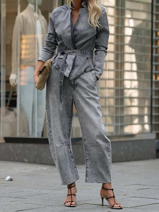Long Sleeve Wide Leg Denim Set