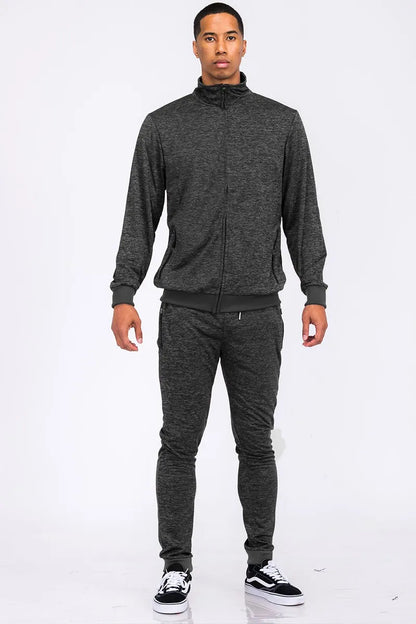 Full Size Marbled Track Jacket and Pants Set