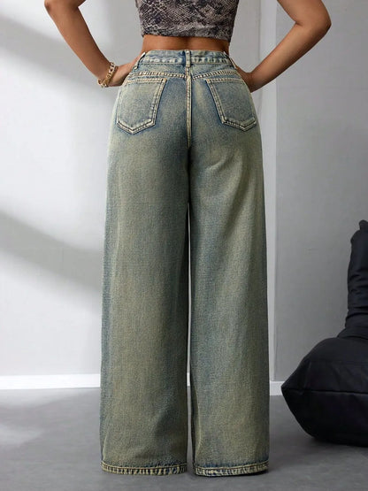 Trendy High Waist Wide Leg Jeans