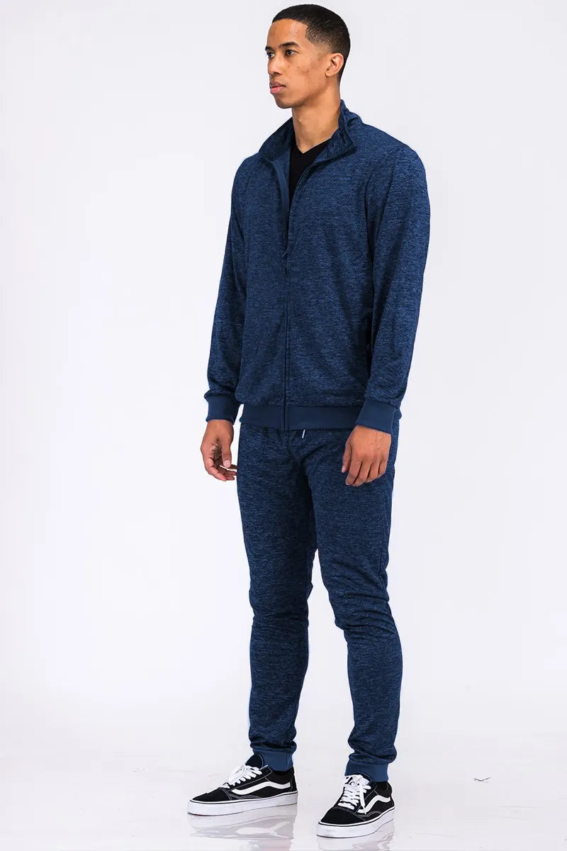 Full Size Marbled Track Jacket and Pants Set
