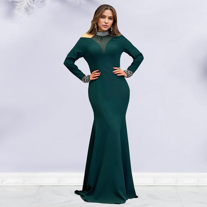 Solid color dress with wrapped arms and rhinestones