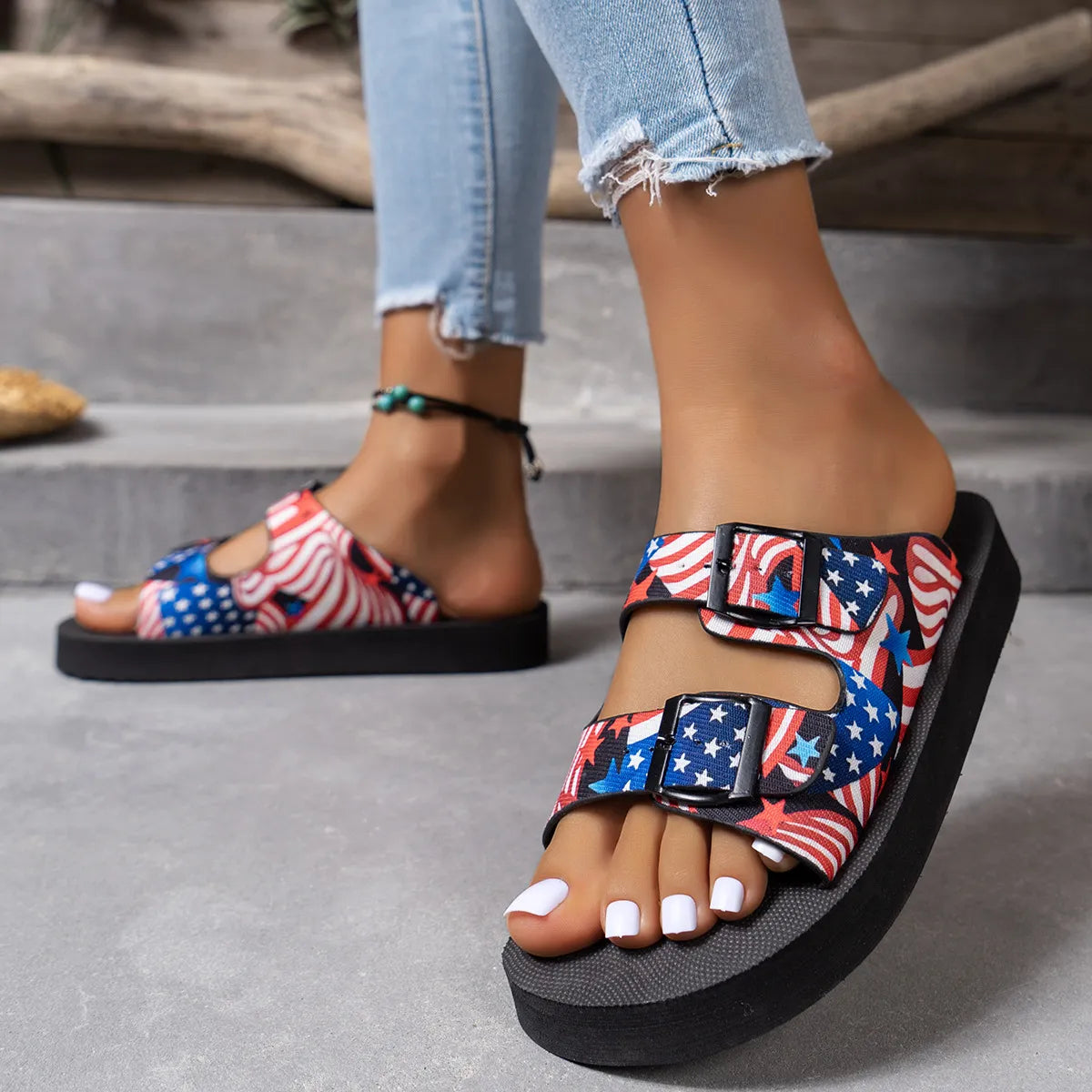 Patriotic Double Strap Sandals