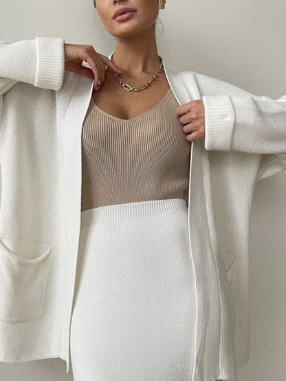 Pocketed Cardigan Skirt Set