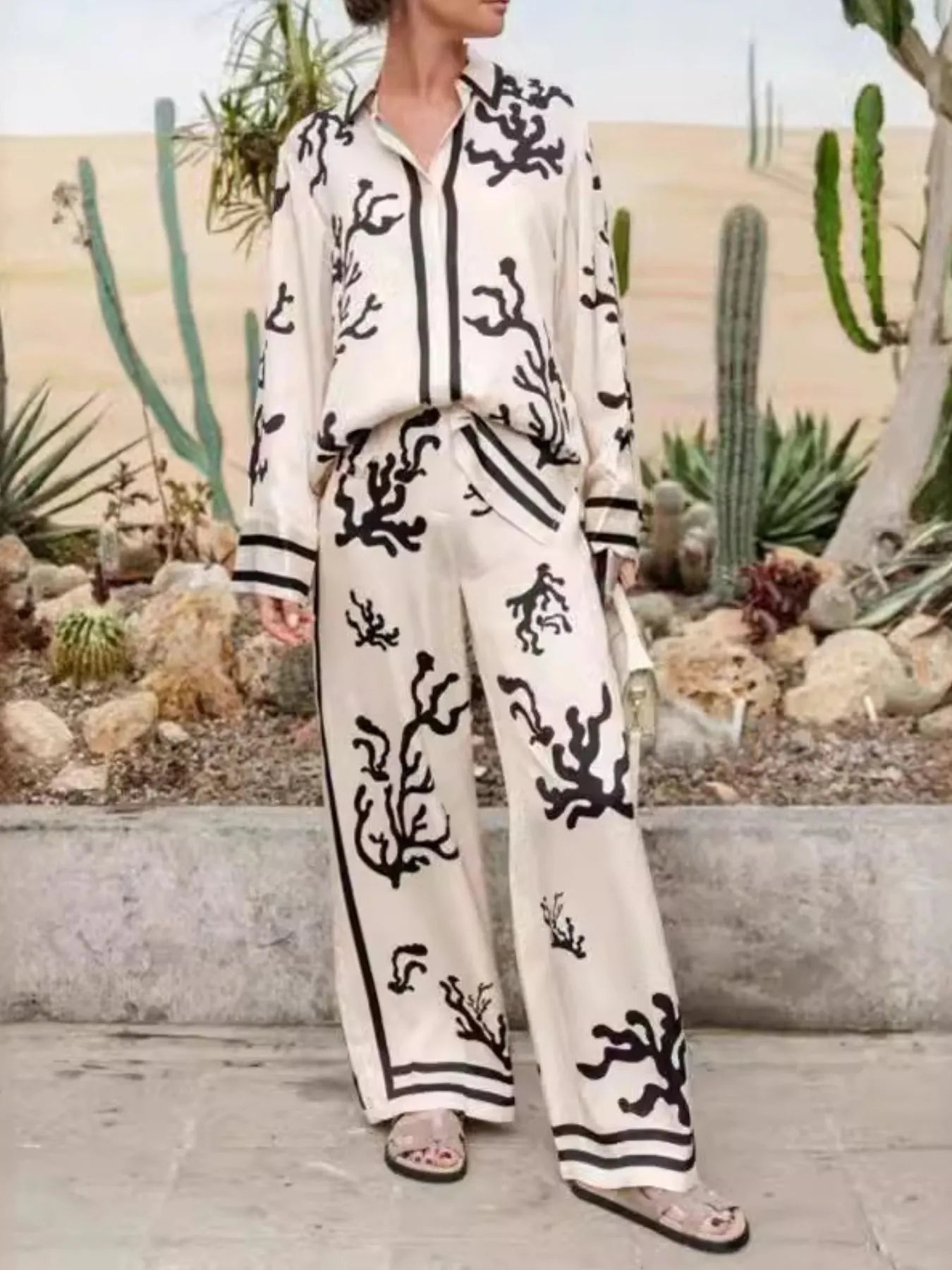 Printed Long Sleeve Shirt and Pants Set