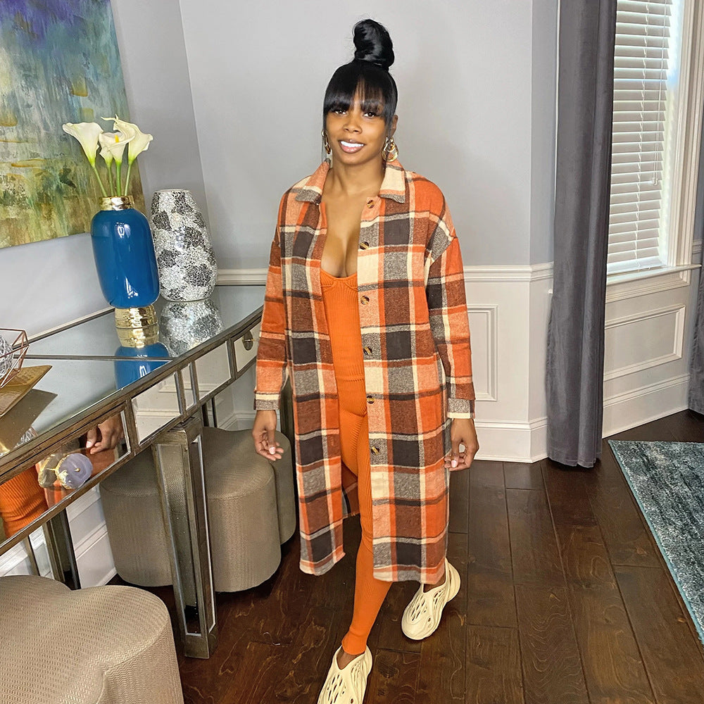 Classic plaid single breasted woolen coat