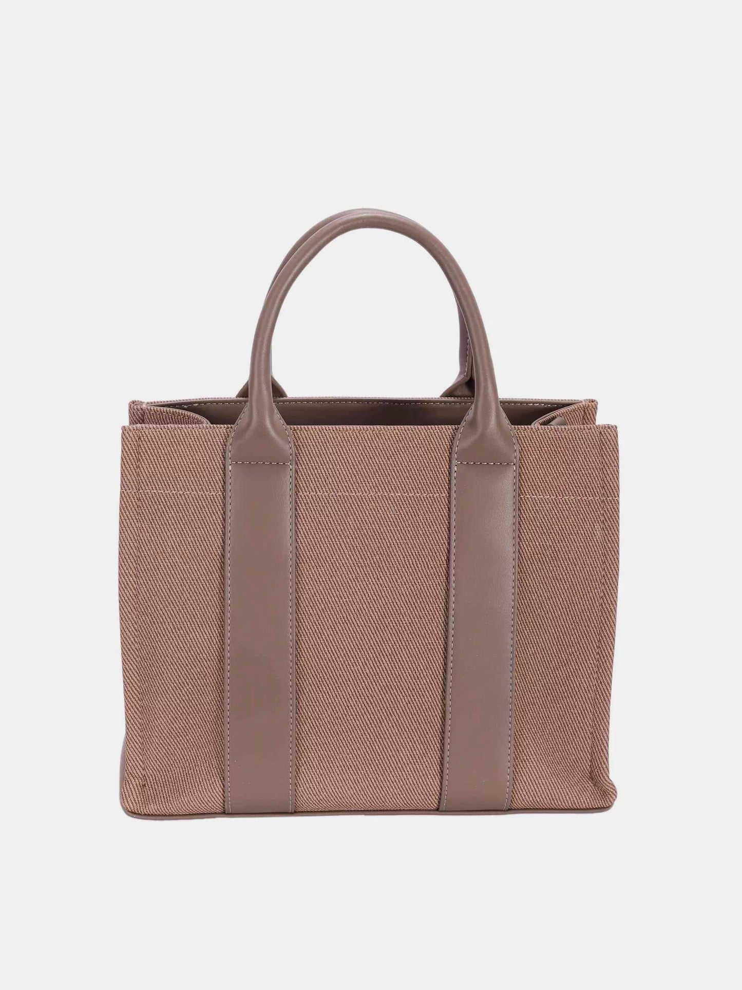 Canvas Tote Handbag with Contrast Leather Handles
