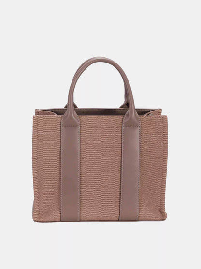 Canvas Tote Handbag with Contrast Leather Handles