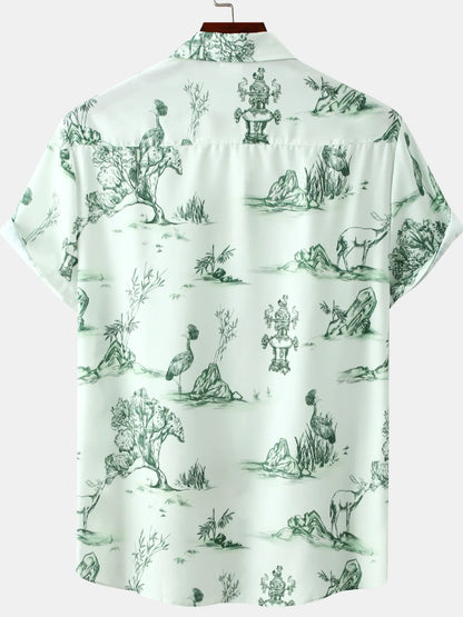 Men's Plus Size Printed Button-Up Shirt