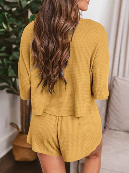 Waffle Knit Top and Shorts Lounge Set