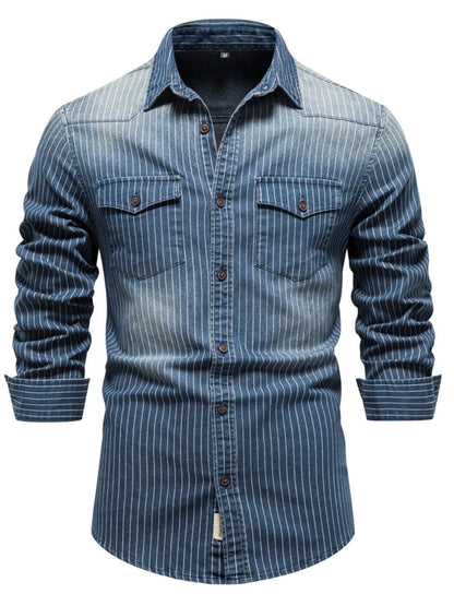 Men's Striped Button Down Denim Shirt