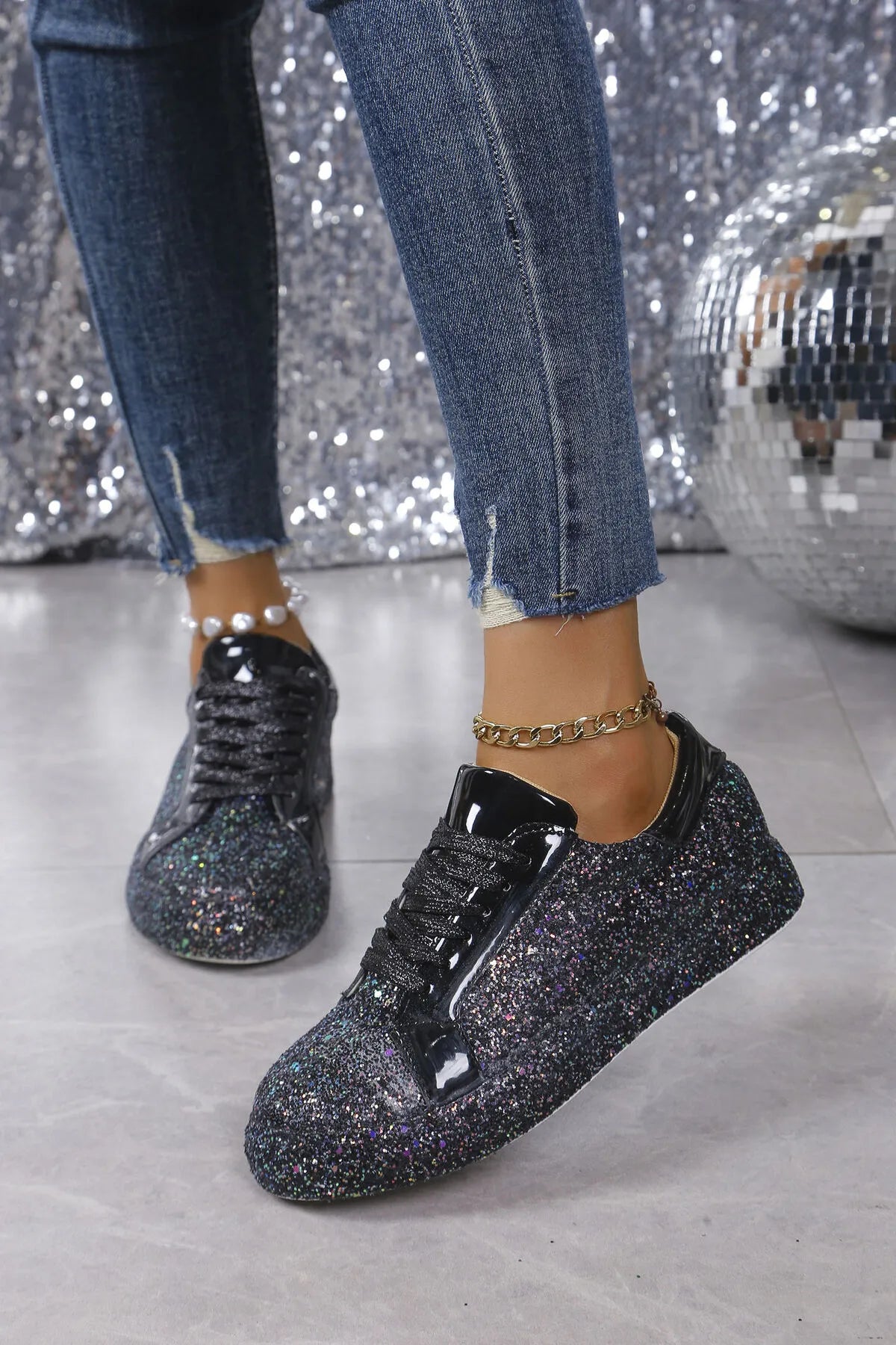 Glitter Sparkle Lace Up Sneakers