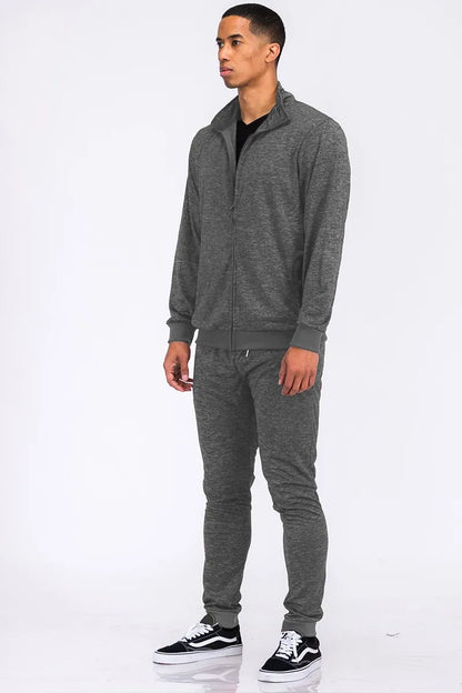 Full Size Marbled Track Jacket and Pants Set