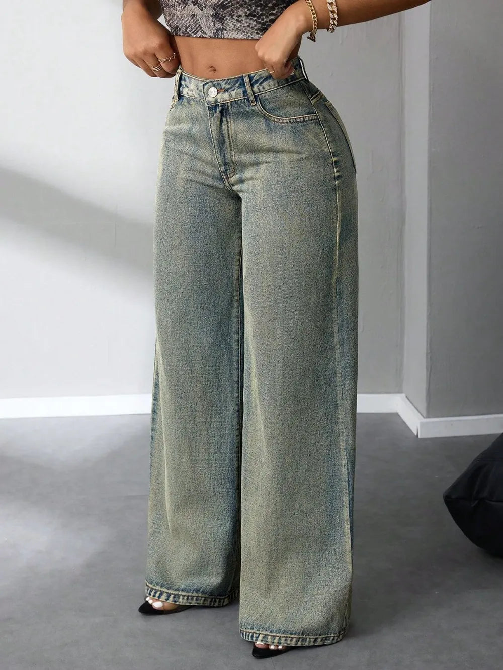 Trendy High Waist Wide Leg Jeans