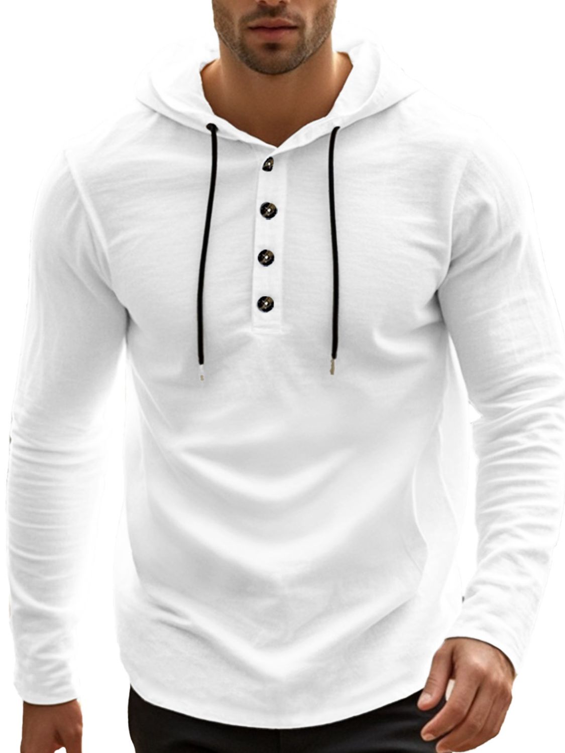 Men's Full Size Button Detail Hoodie
