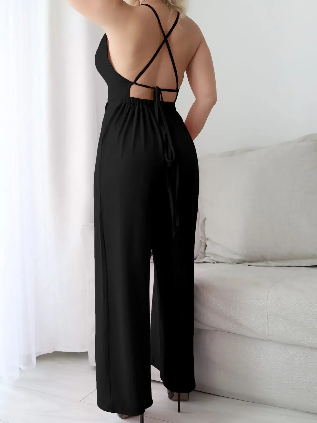 Crisscross Back Wide Leg Jumpsuit