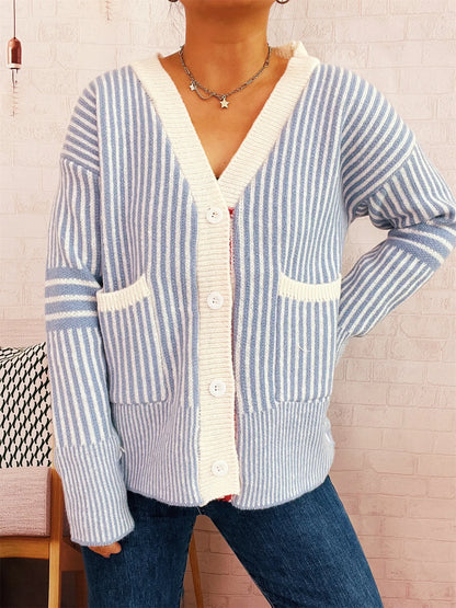 Striped Cardigan with Contrast Trim