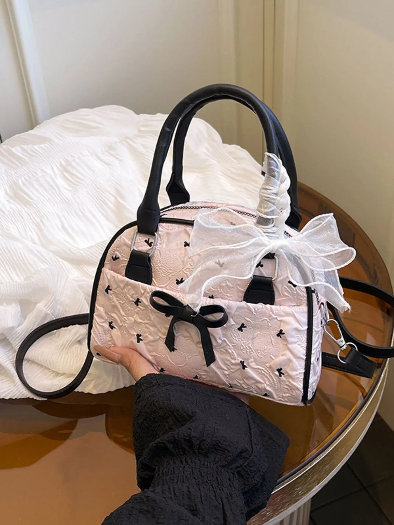 Ruched Bow Crossbody Bag