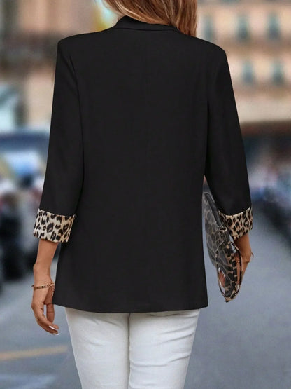 Leopard Lapel Collar Open Front Blazer