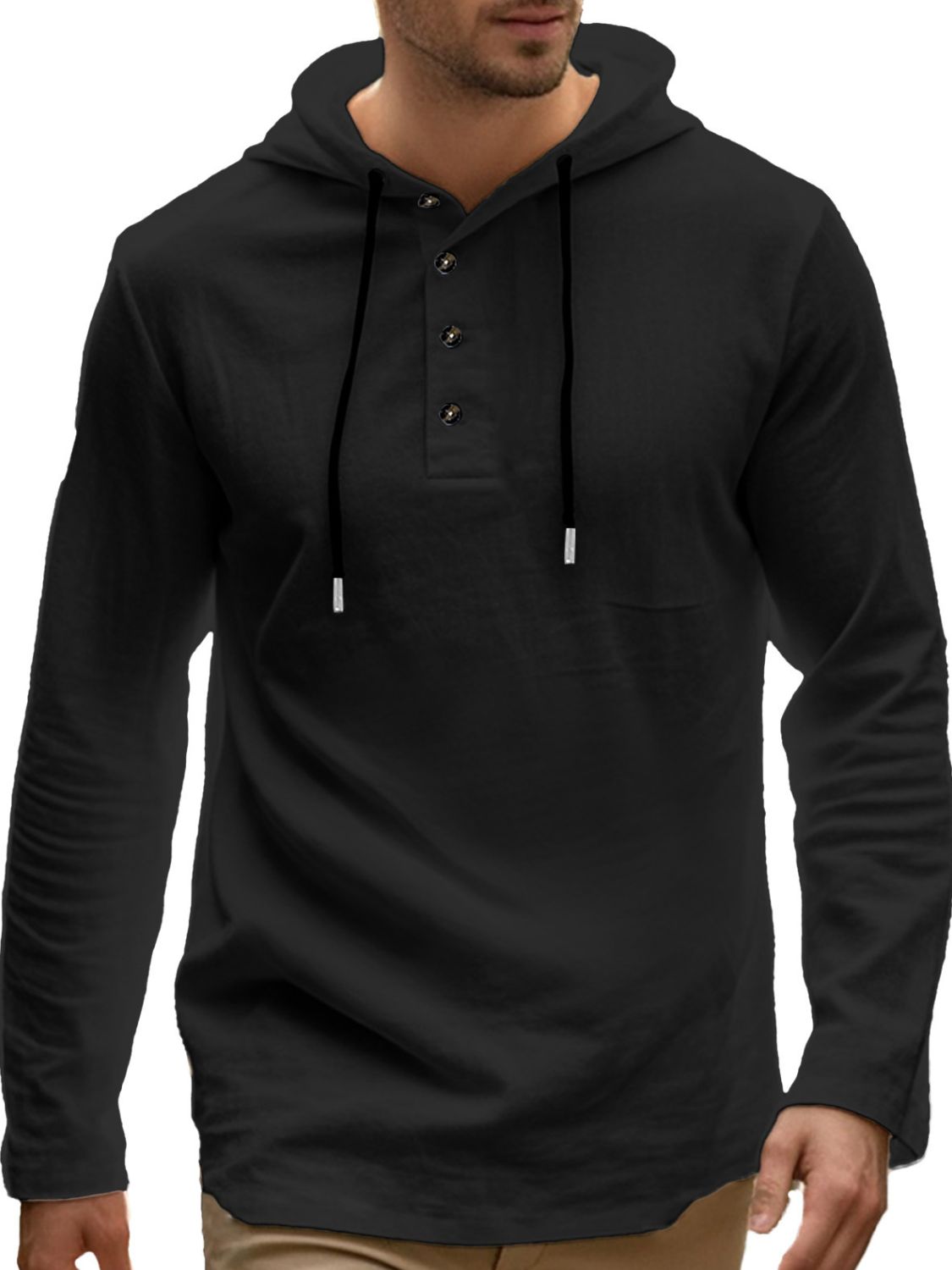Men's Full Size Button Detail Hoodie