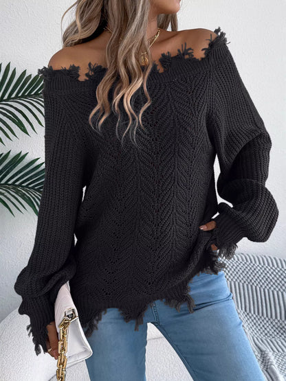 Distressed Off-Shoulder Sweater
