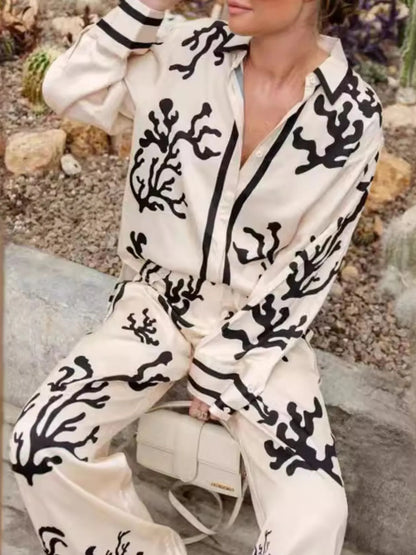 Printed Long Sleeve Shirt and Pants Set