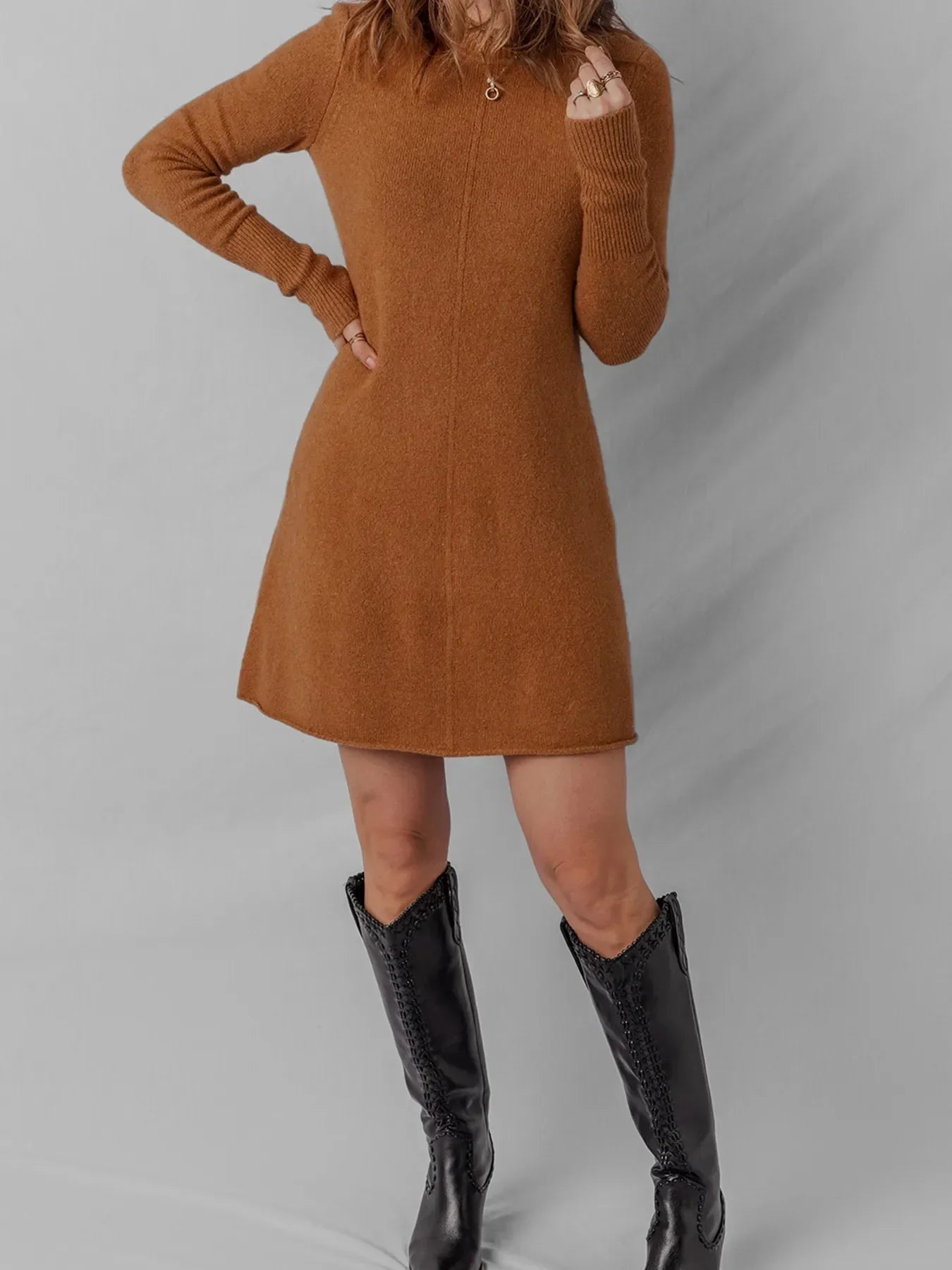 Ribbed Detail Mini Sweater Dress