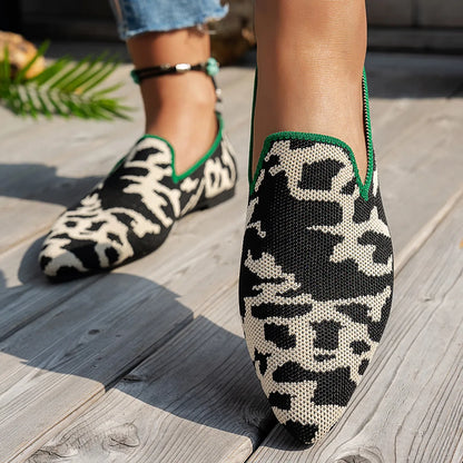 Animal Print Knit Slip-On Loafers
