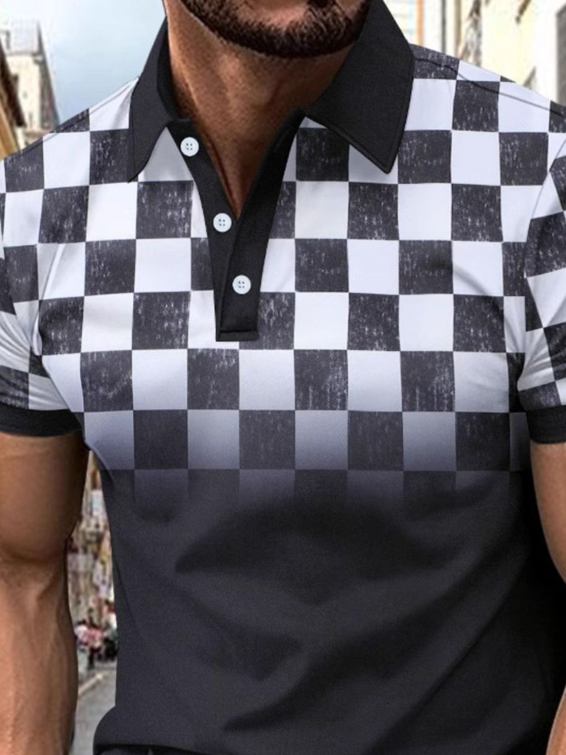 Men's Full Size Checkered Polo Top