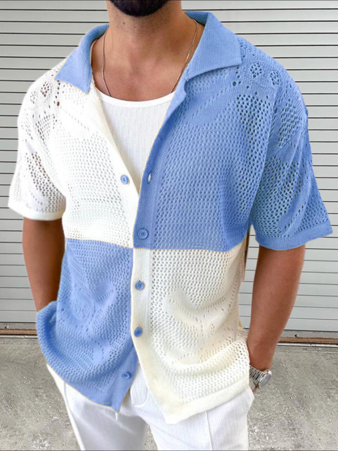Men's Button Down Hollow Out Shirt