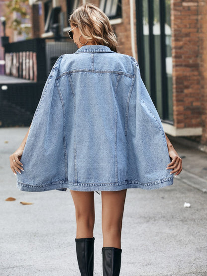 Button Down Pocketed Denim Jacket